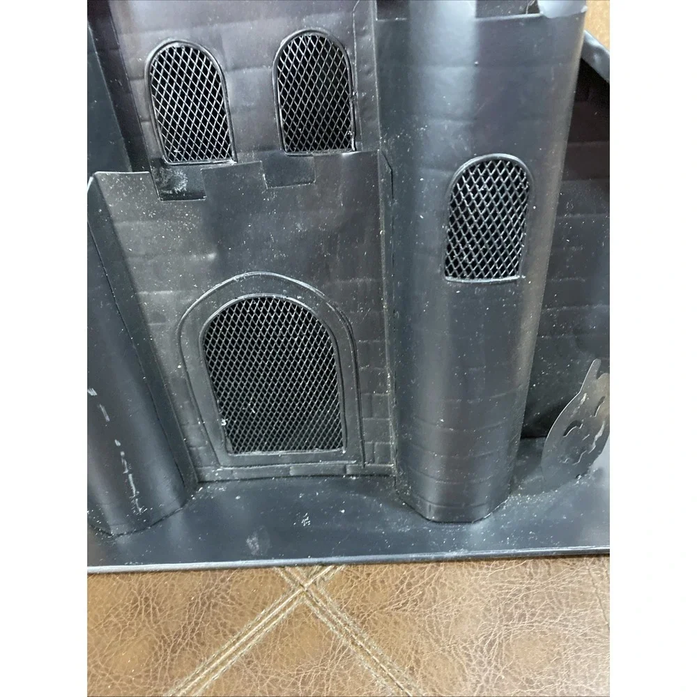 Halloween HAUNTED HOUSE Castle Tea Light Holder Black Metal Tin 12.5x9.5x12